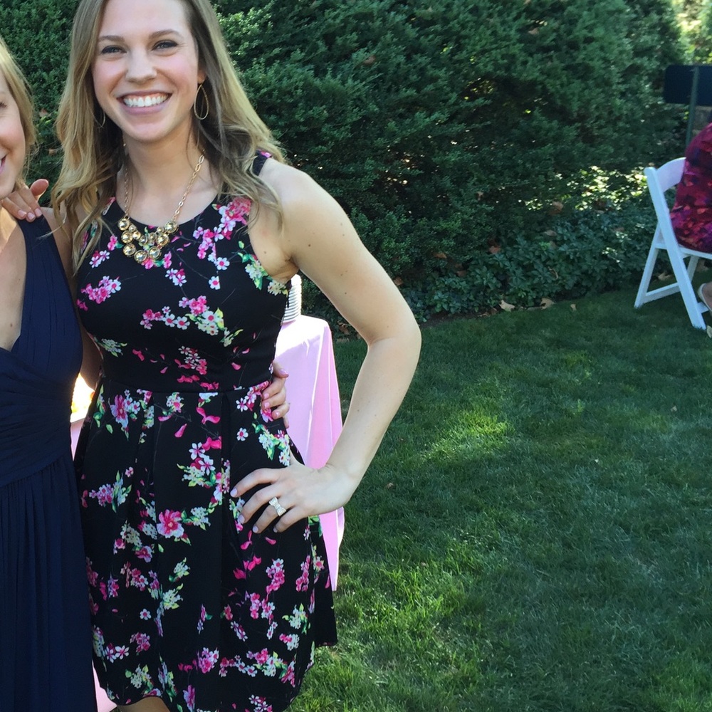 Express floral skater dress with keyhole back